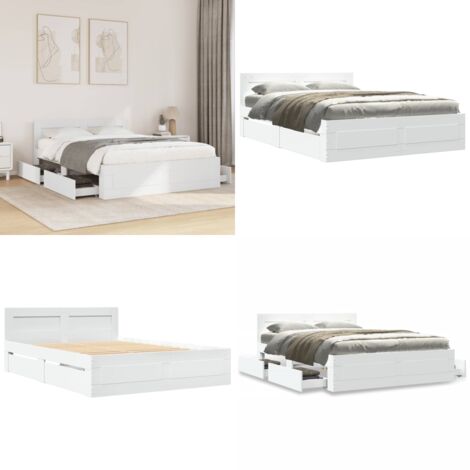Estructura de cama con cabecero sin colchón blanco 140x200 cm - Estructura de cama - Somier de láminas