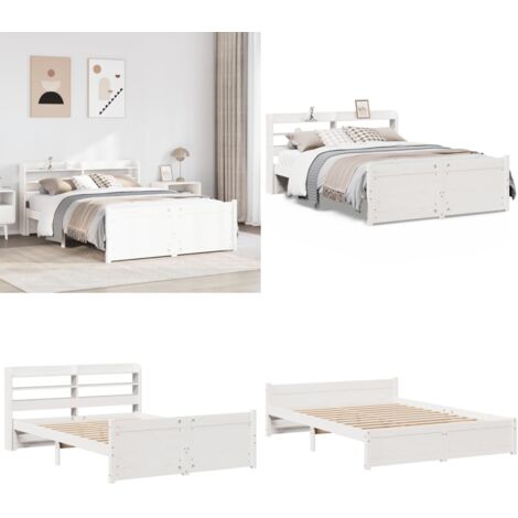 Estructura de cama con cabecero sin colchón blanco 160x200 cm - Estructura de cama - Cabecero de cama