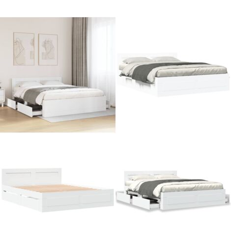 Estructura de cama con cabecero sin colchón blanco 160x200 cm - Estructura de cama - Somier de láminas