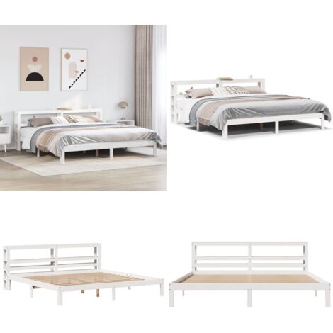 Estructura de cama con cabecero sin colchón blanco 180x200 cm - Cabecero de cama - Estructura de cama