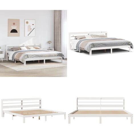 Estructura de cama con cabecero sin colchón blanco 180x200 cm - Cabecero de cama - Estructura de cama