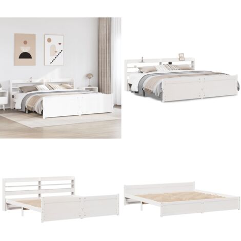 Estructura de cama con cabecero sin colchón blanco 180x200 cm - Estructura de cama - Cabecero de cama