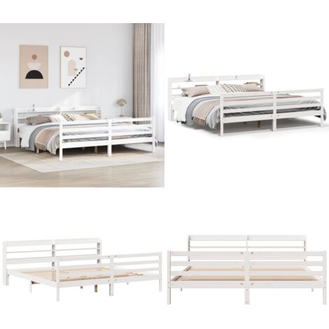 Estructura de cama con cabecero sin colchón blanco 200x200 cm - Cabecero de cama - Estructura de cama