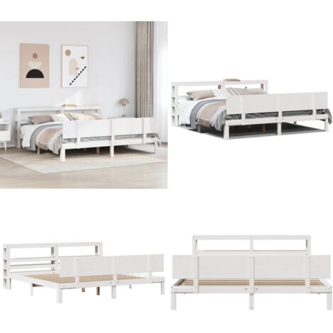 Estructura de cama con cabecero sin colchón blanco 200x200 cm - Cabecero de cama - Estructura de cama