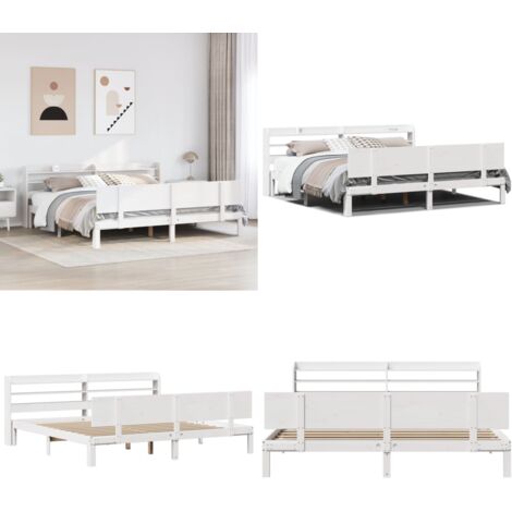 Estructura de cama con cabecero sin colchón blanco 200x200 cm - Cabecero de cama - Estructura de cama