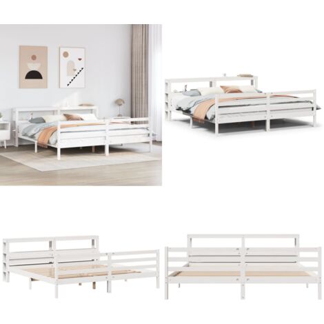 Estructura de cama con cabecero sin colchón blanco 200x200 cm - Estructura de cama - Cabecero de cama