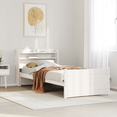 Estructura de cama con cabecero sin colchón blanco 90x190 cm
