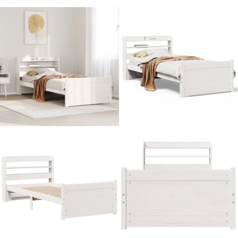 Estructura de cama con cabecero sin colchón blanco 90x190 cm - Estructura de cama - Cabecero de cama