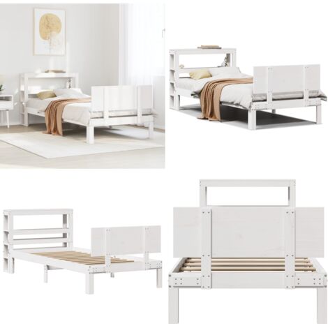 Estructura de cama con cabecero sin colchón blanco 90x200 cm - Estructura de cama - Cabecero de cama