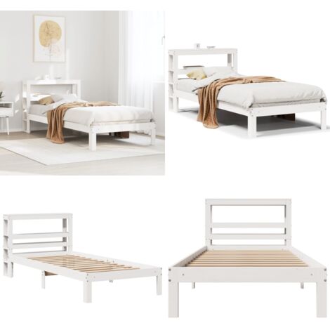 Estructura de cama con cabecero sin colchón blanco 90x200 cm - Estructura de cama - Cabecero de cama