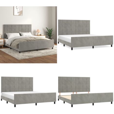 Estructura de cama con cabecero terciopelo gris claro 180x200cm - Estructura de cama - Cabecero de cama