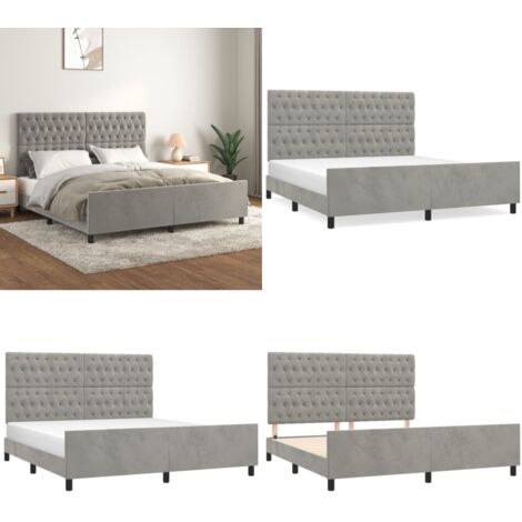 Estructura de cama con cabecero terciopelo gris claro 180x200cm - Estructura de cama - Cabecero de cama