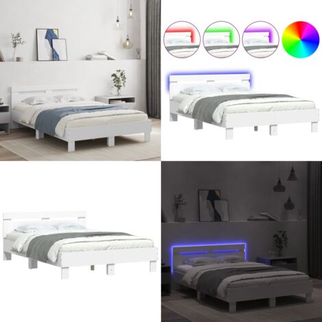 Estructura de cama con cabecero y luces LED blanco 135x190 cm - Estructura de cama - Cabecero de cama