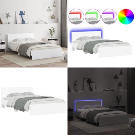 Estructura de cama con cabecero y luces LED blanco 135x190 cm - Estructura de cama - Cama con luces RGB