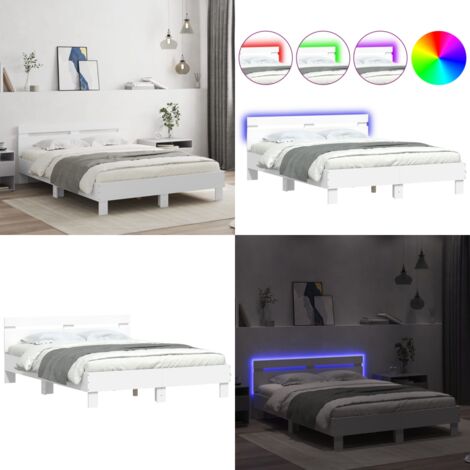 Estructura de cama con cabecero y luces LED blanco 150x200 cm - Estructura de cama - Cama con cabecero