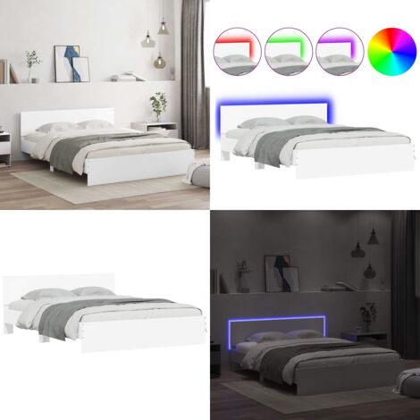 Estructura de cama con cabecero y luces LED blanco 150x200 cm - Estructura de cama - Cama con luces RGB