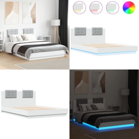 Estructura de cama con cabecero y luces LED blanco 150x200 cm - Luces LED - Estructura de cama