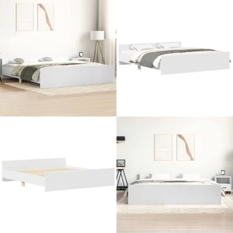 Estructura de cama con cabecero y piecero blanco 180x200 cm - Estructura de cama - Cama de madera