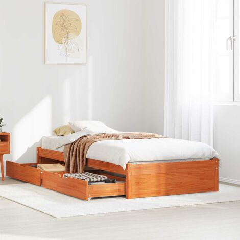 Estructura de cama con cajón Marrón cera Madera de Pino Macizo