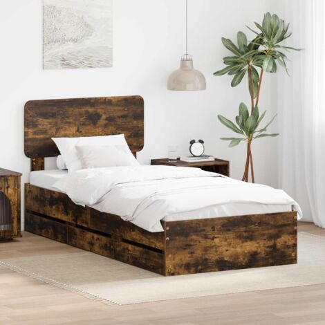 Estructura de cama con cajón Roble Ahumado 100 x 200 cm