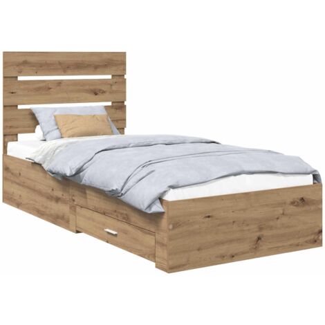 Estructura de cama con cajón Roble artesanal 90 x 200 cm