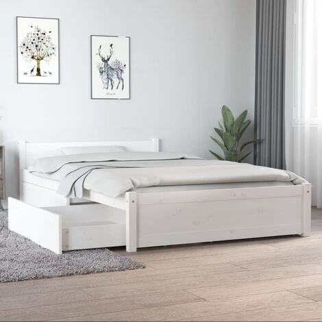 Estructura de cama con cajones blanca doble pequeña 120x190 cm