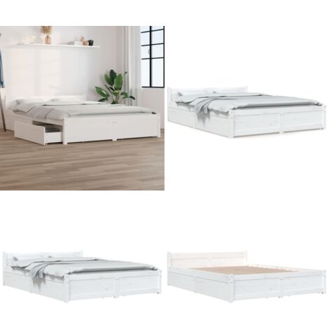 Estructura de cama con cajones blanco 160x200 cm - Cajones de cama - Cama de madera