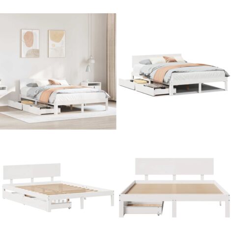 Estructura de cama con cajones madera de pino blanca 150x200cm - Estructura de cama - Cajón bajo cama