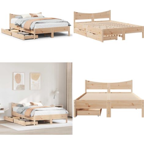 Estructura de cama con cajones madera maciza de pino 135x190 cm - Estructura de cama - Cajón bajo cama