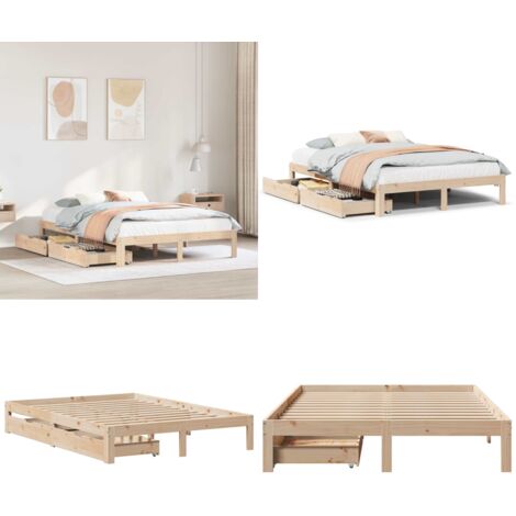 Estructura de cama con cajones madera maciza de pino 150x200cm - Estructura de cama - Cajón bajo cama