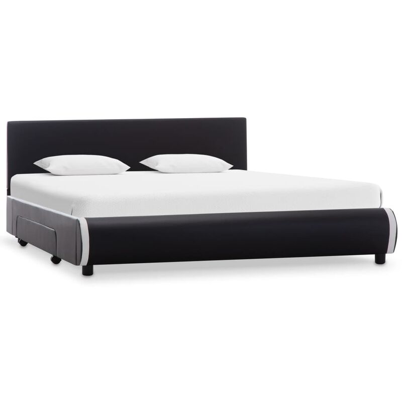 

Estructura de cama con cajones piel sintética negra 140x200 cm