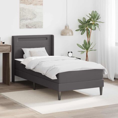 Estructura de cama con colchón Gris 90 x 200 cm Cuero sintético