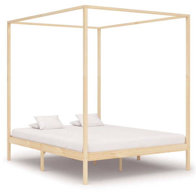 

Estructura de Cama con Dosel Madera Maciza de Pino Marrón 180x200 cm - Marrón - Vidaxl