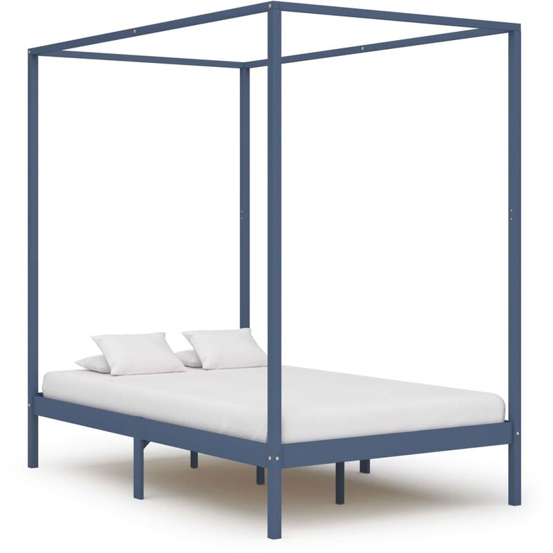 

Estructura de cama con dosel madera maciza pino gris 120x200 cm - Gris