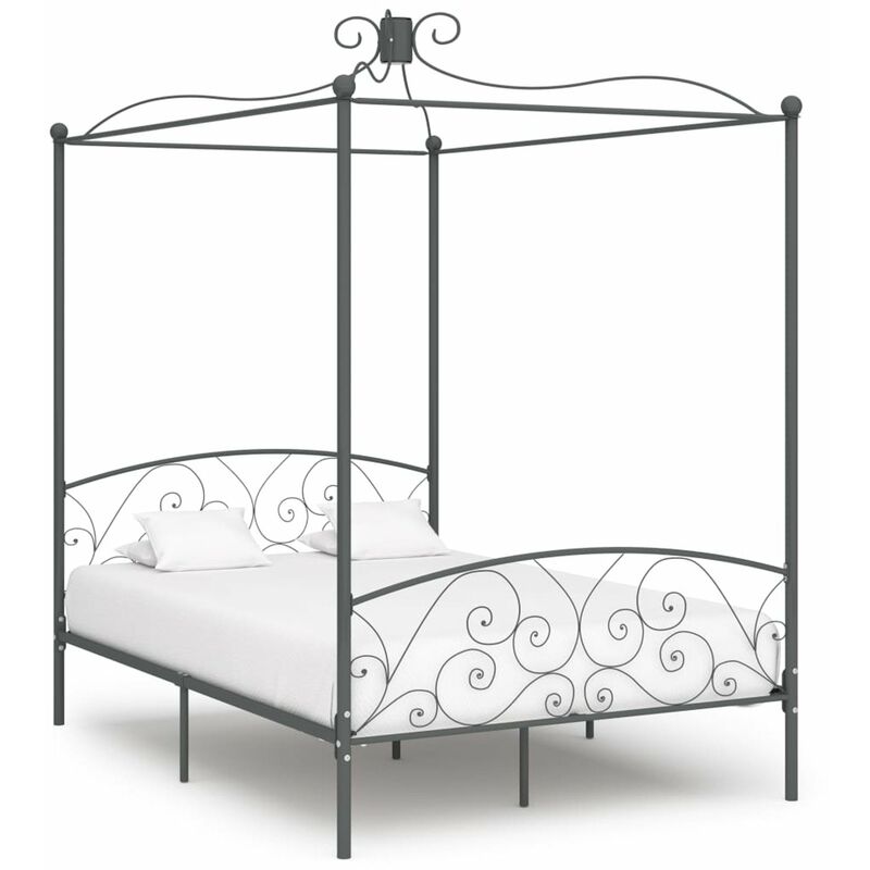 

Happyshopping - Estructura de cama con dosel metal gris 140x200 cm