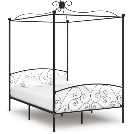 Estructura de cama con dosel metal negro 140x200 cm