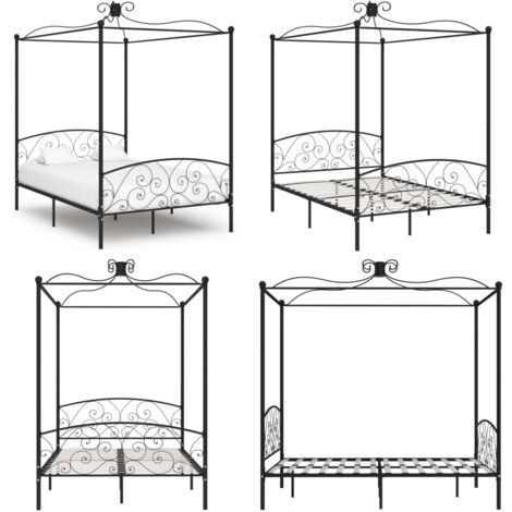 Estructura de cama con dosel metal negro 140x200 cm - Estructura de cama - Cama de metal
