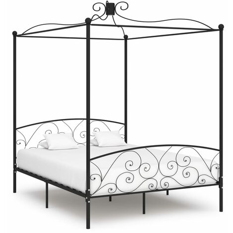 Estructura de cama con dosel metal negro 160x200 cm