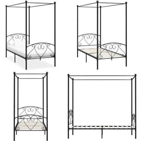 Estructura de cama con dosel sin colchón metal negro 90x200 cm - Estructura de cama - Cama de metal