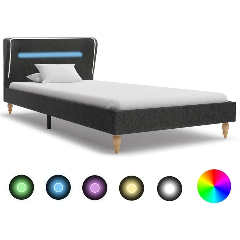 

Estructura de cama con LED arpillera gris oscuro 90x200 cm