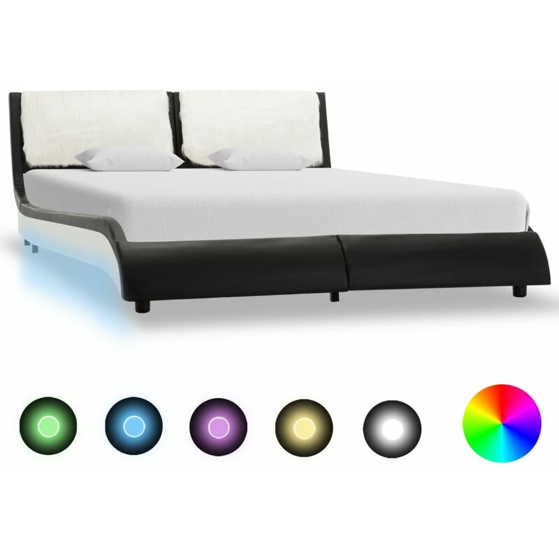 

Estructura de cama con LED cuero PE negra y blanca 120x190 cm