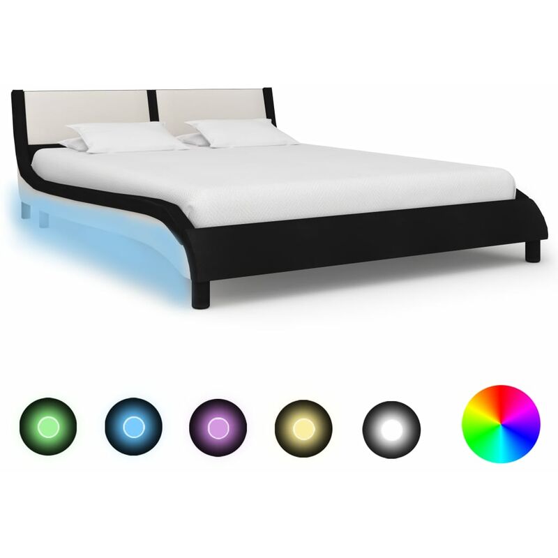

Estructura de cama con LED cuero PE negra y blanca 135x190 cm