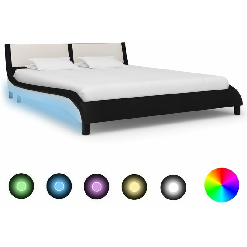 

Estructura de cama con LED cuero PE negra y blanca 150x200 cm