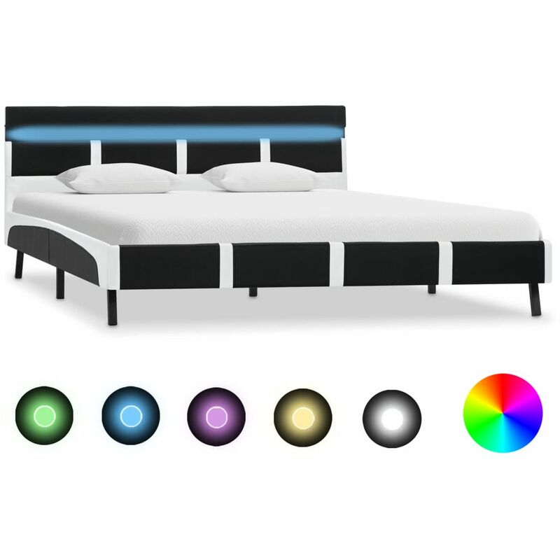 

Estructura de cama con LED cuero PE negra y blanca 150x200 cm