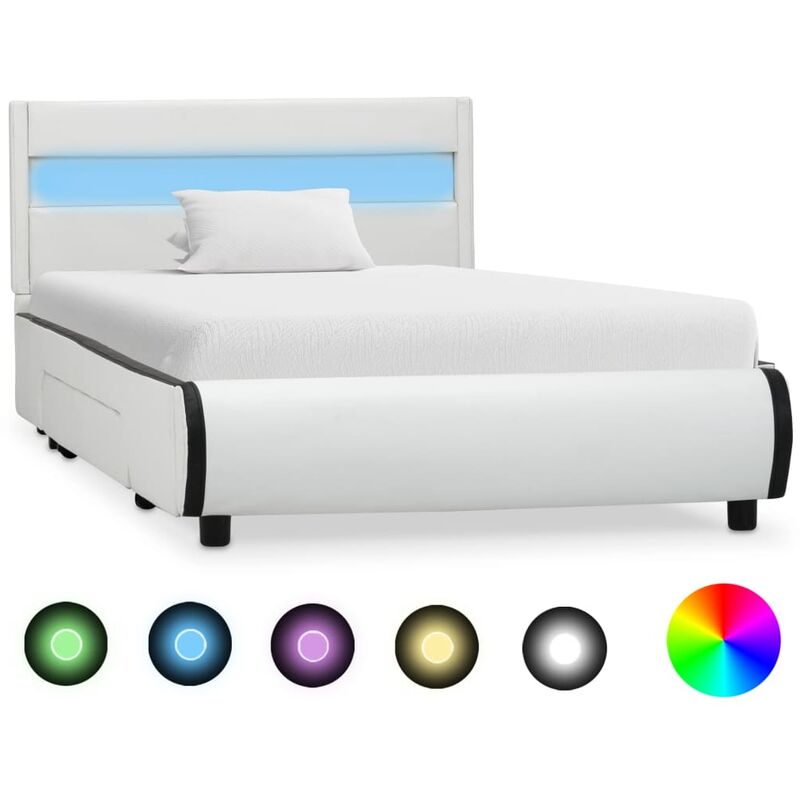 

Estructura de cama con LED cuero sintético blanco 100x200 cm