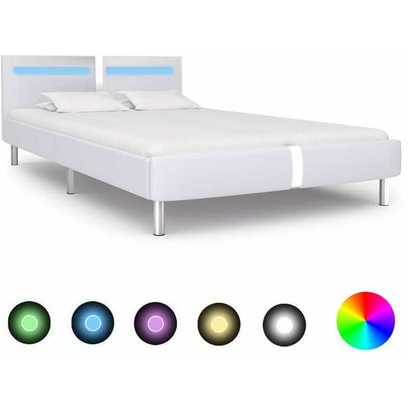 

Estructura de cama con LED cuero sintetico blanco 120x200 cm