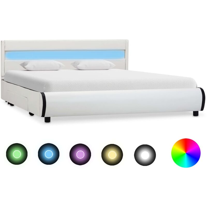 

Estructura de cama con LED cuero sintético blanco 120x200 cm