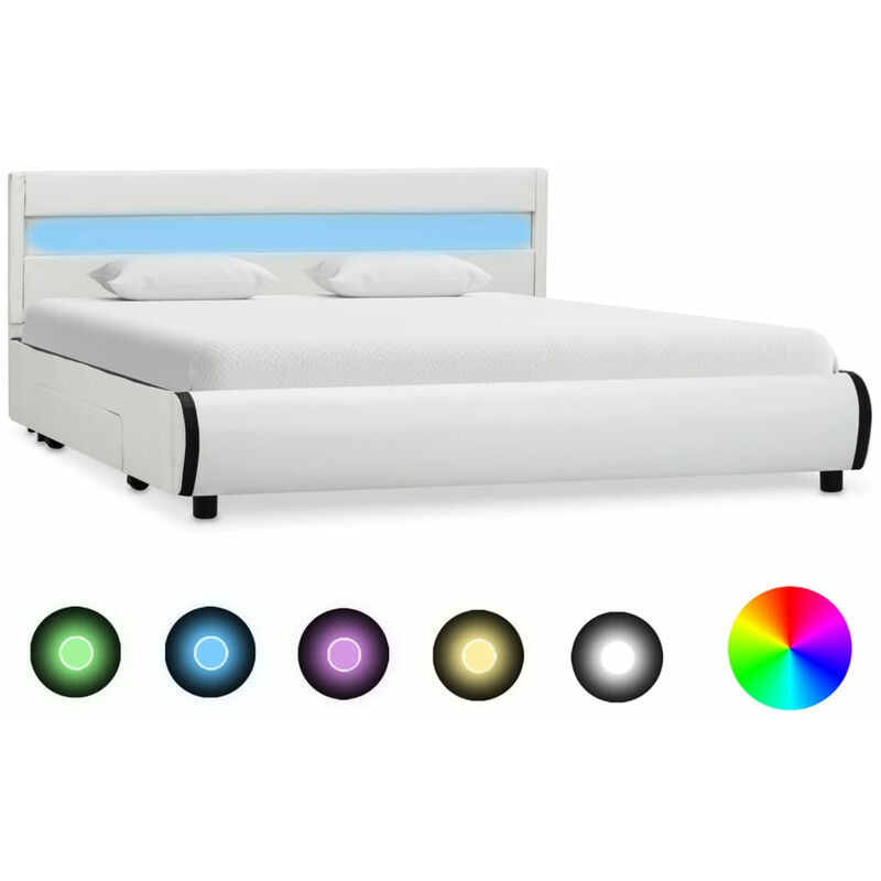 

Asupermall - Estructura de cama con LED cuero sintetico blanco 120x200 cm