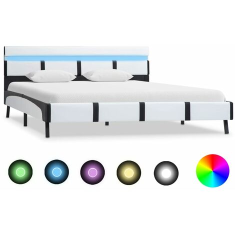 Estructura Cama con LED Cuero Sintético Somier Multitalle Multicolor