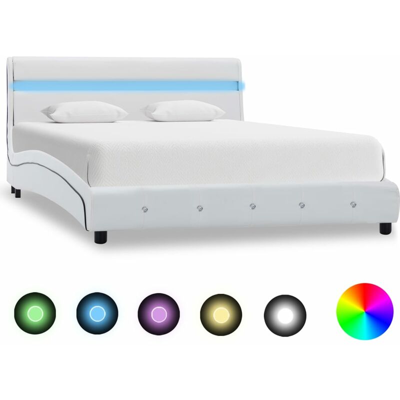 

Estructura de cama con LED cuero sintetico blanco 140x200 cm